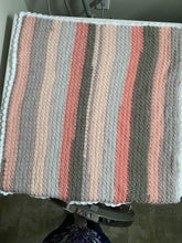 Load image into Gallery viewer, Pink/Gray Baby Blanket with Lace Trim