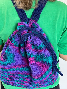 Blue Multi-Colored Drawstring Backpack