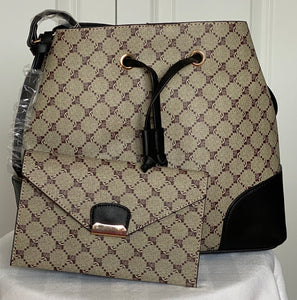 Beige Bucket Drawstring-look 2pc Handbag