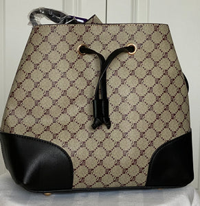 Beige Bucket Drawstring-look 2pc Handbag