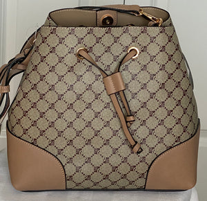 Beige Bucket Drawstring-look 2pc Handbag