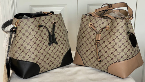Beige Bucket Drawstring-look 2pc Handbag