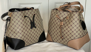 Beige Bucket Drawstring-look 2pc Handbag