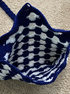 Blue & White Spin Wheel Clutch with Removable Strap