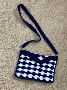 Blue & White Spin Wheel Clutch with Removable Strap