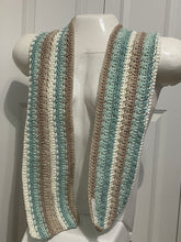 Load image into Gallery viewer, Lovely Teal/Tan Crochet Scarf