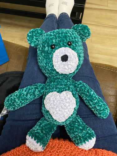 Green Stuffed Velvet Crochet Love Bear