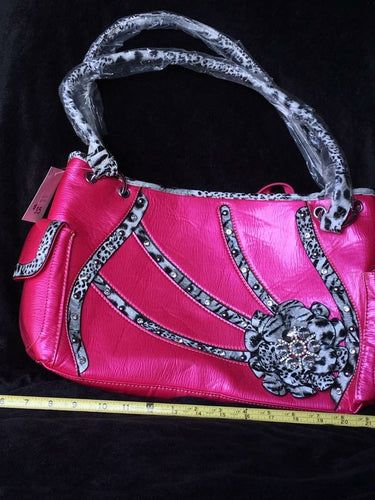 Large Pink Handbag W/ Animal print flower and Bling