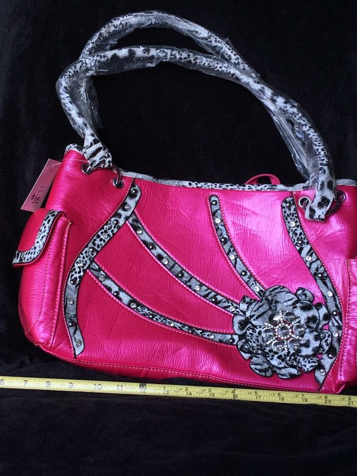 Large Pink Handbag W/ Animal print flower and Bling