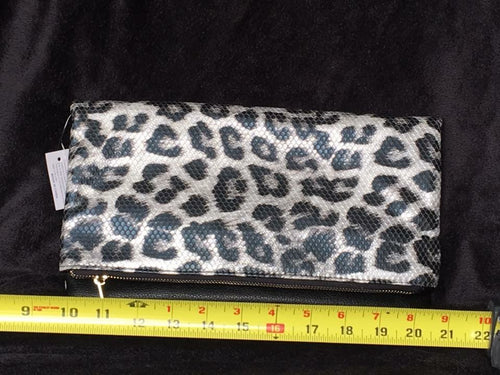 Silver/Black Leopard Clutch W/ Gold chain removeable strap