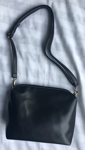 Solid Black Leather Small Handbag