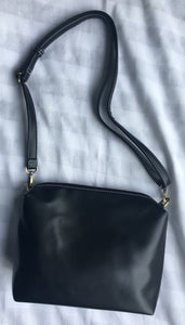 Solid Black Leather Small Handbag