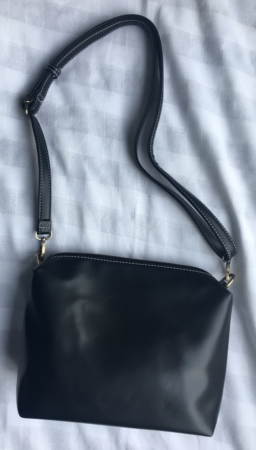 Solid Black Leather Small Handbag