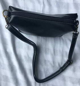 Solid Black Leather Small Handbag