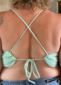 Seafoam Crocheted Spaghetti Straped Halter Top Shirts