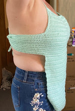 Load image into Gallery viewer, Seafoam Crocheted Spaghetti Straped Halter Top Shirts