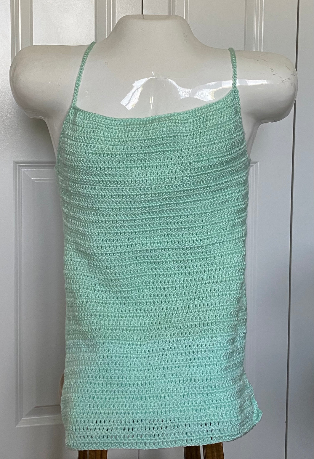 Seafoam Crocheted Spaghetti Straped Halter Top Shirts