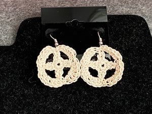 Off White Cross within Circle Silver Plated Fishhook Earrings