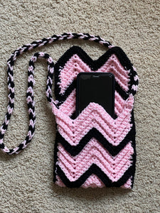 Pink Chevron Crossbody Cell Phone Sling