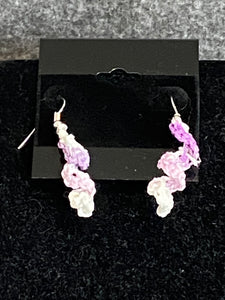 Spiral Lavendar/White Crochet Silver Fishhook Earrings