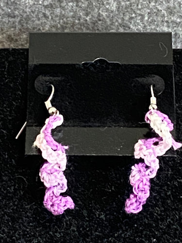 Spiral Lavendar/White Crochet Silver Fishhook Earrings