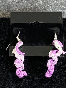 Spiral Lavendar/White Crochet Silver Fishhook Earrings