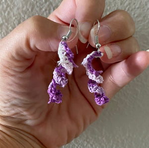Spiral Lavendar/White Crochet Silver Fishhook Earrings
