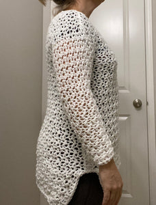 Snow Sparkle White Crochet Pullover Sweater