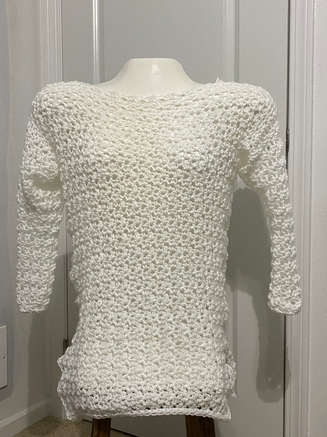 Snow Sparkle White Crochet Pullover Sweater