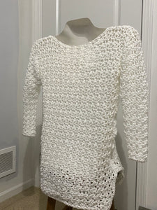 Snow Sparkle White Crochet Pullover Sweater
