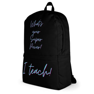 "I Teach" Blue on Black Backpack
