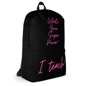 "I Teach" Pink on Black Backpack