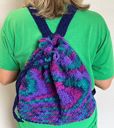 Blue Multi-Colored Drawstring Backpack